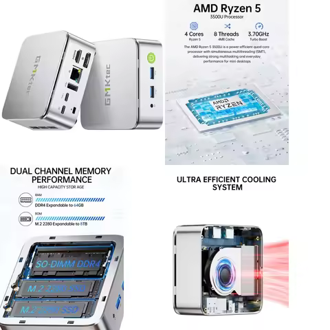 GMKtec G10 for AMD Mini PC Computer for R5 3500U Desktop Host for Windows 11 Pro Small Form Factor P