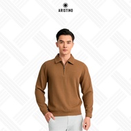Aristino AHZ001BZ Half zip shirt, Brown 78 Jacquard pattern