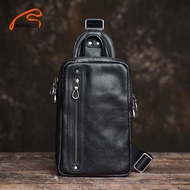 NUPUGOO Genuine Leather Chest Bag Men Crossbody Man Fashion Shoulder High Quality Leather Multifunct