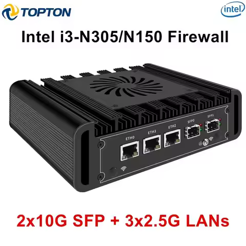 Topton Solid Firewall Computer 2x10G SFP+ 3x2.5G LANs Intel i3 N300 N150 Mini PC DDR5 NVMe Server Ho