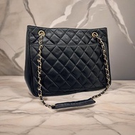 【LA LUNE】中古二手Chanel黑色皮革鏈條單肩托特包側揹背孭手袋