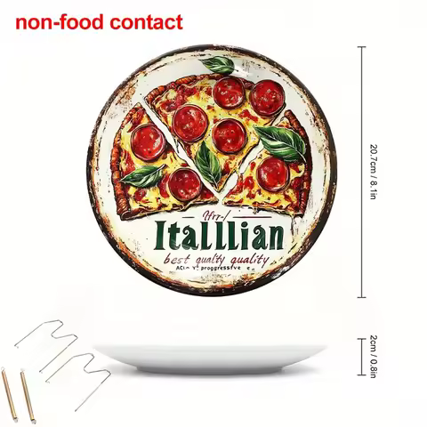 1pc Italian-Themed Pizza Slice Ceramic Wall Plate - 8-Inch-Like Round (8.0inch) Non-Food Contact Dec
