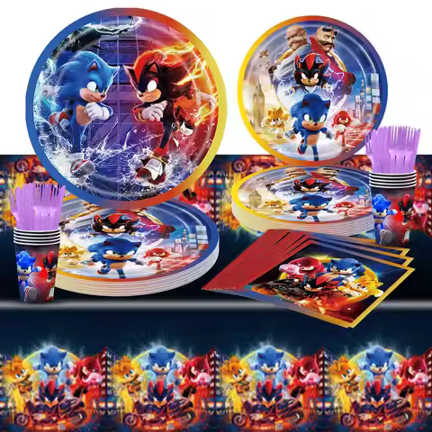 Sonic Birthday Party Decoration Hedgehog Disposable Tableware Paper Plates Cup Napkin Tablecloth Ban