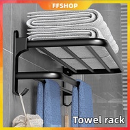 【Punching Free】Premium Black Aluminium Bathroom Towel Rack Towel Bar Wall Mounted Rack Bathroom Shower HandTowel Holder