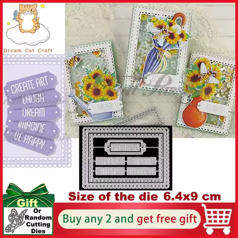 ATC Cards Word Lace Frame Metal Cutting Dies for Scrapbooking DIY Photo Album Greeting Card Decorati