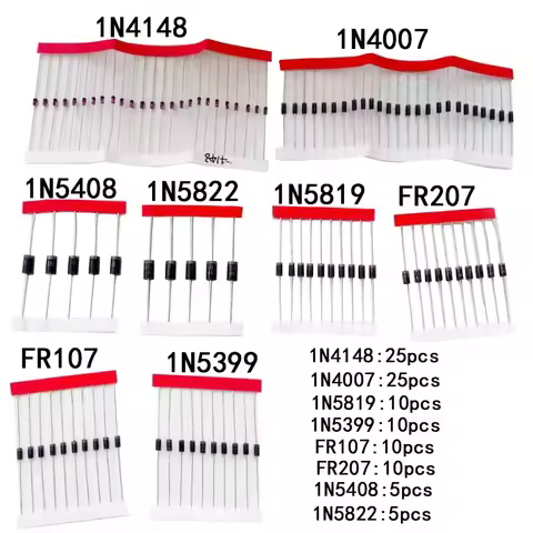 100pcs/lot Rectifier Diode Set 1N4148 1N4007 1N5819 1N5399 1N5408 1N5822 FR107 FR207 Fast Switching 