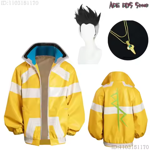 Mens Yellow Pu Jacket cyber Cos Punk David's Jacket David Cosplay Costume Wig Anime Game Martinez Ro