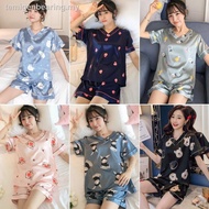 ☂☁☊nightwear baju tidur lengan pendek pyjamas satin silk short sleeve Cartoons pjamas women's peremp