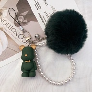 Cartoon Bear Fuzzy Ball Pendant Shell Lanyard Hanging Chain Wrist Strap Bell