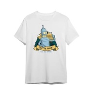 Men's Heavyweight Cotton T-Shirt - Futurama Bender the Robot Print with"Kill All Humans/Earth Proje"