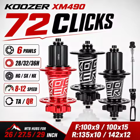 KOOZER XM490 MTB Hub 72 Clicks 6 Pawls 28/32/36H HG SX NX 8-12S TA QR 100x9/100x15 135x10/142x12 Bik