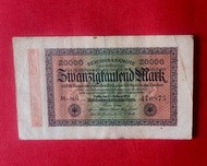 早期大型德國1923年20000元馬克（470875）紙鈔乙張（保真，保存良好）.