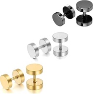 Flat Back Dot Studs Earrings for Men Women, Tunnel Screw Back Stud Disc Fake Gauges Earrings Stainle