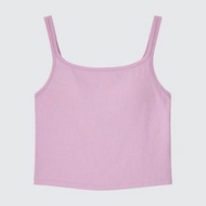 (極新)UNIQLO女裝-粉色AIRism棉質BRATOP方領短版背心(罩杯式上衣) L號