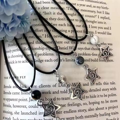 Black cord necklace, star charm, swirl, lobster clasp, adjustable, 18 inch,celestial gift