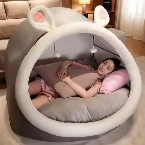 Lazy sofa kennel huge tent universal in all seasons enlarged thickened human plush hut pet bed