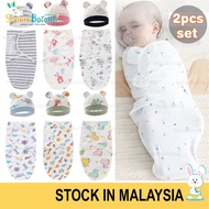 2pcs/set Newborn Baby Wrap Cotton Swaddle with Hat Kain Bedung Bayi Kain Balut Bayi & Topi Bayi 0504