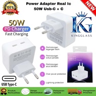 PD 50W Real Ic Adapter Dual USB Type C + C Fast Charging Charger Head for iP Fast charging [RSJ]