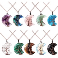 10 Pieces Crystal Necklaces Life Tree Moon Necklace Healing Crystal Stones Necklaces Spiritual Penda