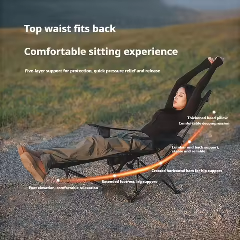 BLACKDOG Outdoor Folding Lounge Chair 4 Gear Adjustable Angle Recliner Lightweight Portable Camping 