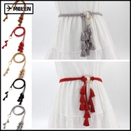 MELEN Thin Waist Rope Belt, Braided Design Solid Color Braided Tassel Belt, Fashion Tassel Detail Th