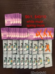 $6/1, $40/10 perfume 香水 body shop white musk 2ml , josterine spring musk 2ml