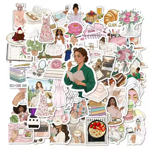56PCS Elegant Women's Life Stickers Waterproof DIY Decals for Office Supplies Stationery Laptops Sui