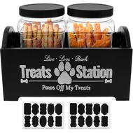 Bekas Makanan Anjing, Penyimpanan Makanan Anjing Kayu dengan 2 Balang Plastik yang Comel, Pengatur M
