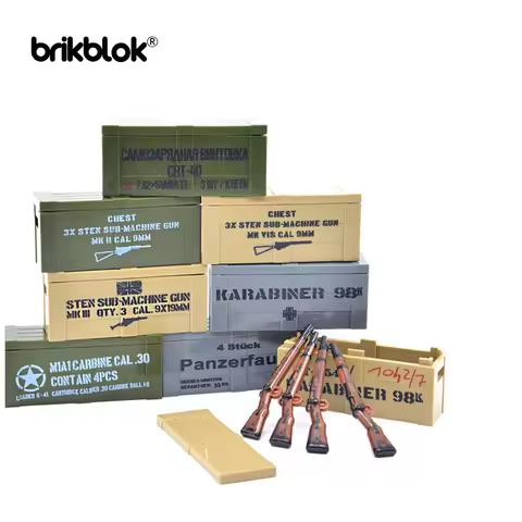Custom-made Gun Crate Box w/ Gun Building Blocks Toys MOC Kar 98k Sten MP40 MG42 Military Bricks Con