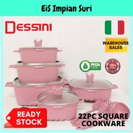 (Ready Stock) Dessini Original 22pcs Square Granite Cookware Set Periuk Non-Stick Periuk Masak Cooki