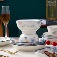 QOMO Ceramic Bowl Plate Bowl and Plate Ceramic Plate Set Ceramic Bowl with Holder