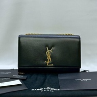 YSL KATE黑金粒面皮革鏈包