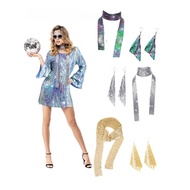 BlessU  （2pcs）70s Disco Costume Set for Women Retro Fancy Dress Outfit Halloween Accessories