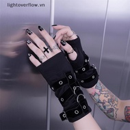 [lightoverflow]  Goth Fingerless Punk Gloves with Silver Studs Adjustable Bule One Size for Role Pla