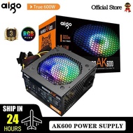 F Aigo 3 AK 600W PC PSU Power Ply Unit Black Gaming Quiet 120Mm RGB Fan 24Pin 12V ATX Desop