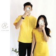 Cupidea Couple Outfit Male Yellow Top Shirt and Female Yellow Short Sleeves Dress CNY