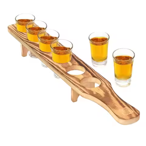 Wooden Shot Glass Serving Tray 6 Holes Shot Glass Holder Shot Glass Display Shot Glasses Board for P