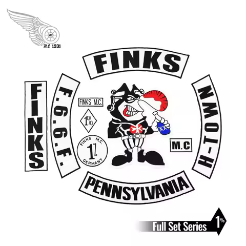 FINKS GERMANY MC Iron On Patch Motorcycle Biker Large Full Back Size Patch for Jacket Vest Rocker Cu