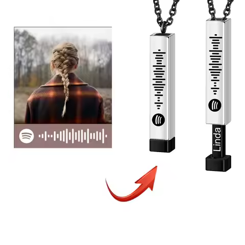 Custom Music Spotify Code Bar Necklace Personalized Spotify Code Jewelry Free Engraving Stainless St