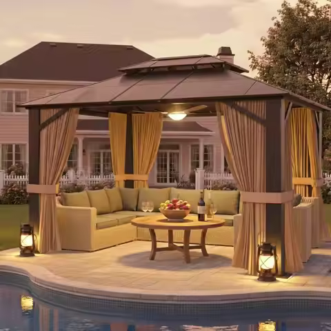 10x12 Hardtop Gazebo with Double Roof, Polycarbonate Panels & Aluminum Frame for Outdoor Use