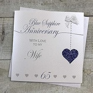 WHITE COTTON CARDS Blue Sapphire 65th Wedding Anniversary Card Handmade 6.3" x 6.3" (LLA65W)