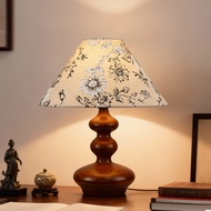 French Vintage Retro Bedside Table Lamp – Wabi-Sabi Solid Wood Night Light for Bedroom, Living Room 