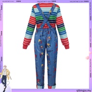 Adult Chucky Cosplay Costume - Striped Shirt & Jumpsuit Set