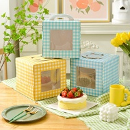 Q💕insPlaid Cake Packing Box4Inch6Inch8Inch Birthday Cake Box Small Fresh Transparent Window Thickness Portable Box