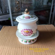 Bộ chung ly thờ cúng sen hồng cao cấp/Hũ đựng gạo muối nước thờ cúng