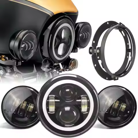 Motorcycle 7inch LED Headlight 4.5inch Halo Fog Lights for Harley Touring Road King Street Glide Acc