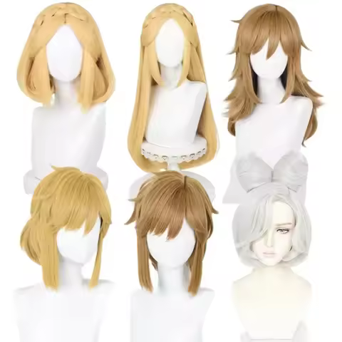 Game Zelda cosplay wig link purah Princess Zelda golden blond brown braided heat resistant synthetic