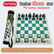 Chess Bucket Chess Set Combination Portable Chess Set PU Chessboard Folding Roll up Chess Game Set