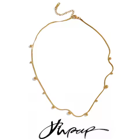 Yhpup Stainless Steel Chain Round Beads Drop Necklace Waterproof Fashion Minimalist Collar Jewelry A