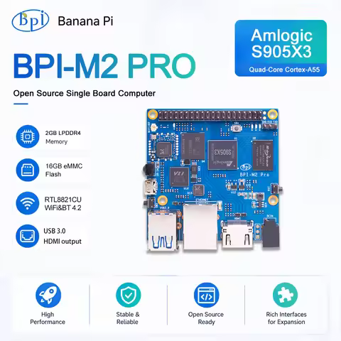 Banana PI BPI-M2 Pro Amlogic S905X3 Quad Core Processor 2GB LPDDR4 RAM 16GB eMMC Raspbian image supp